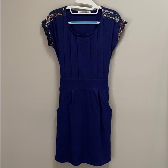 Navy Blue Tie-Back Dress w/Pockets - Picture 1 of 5